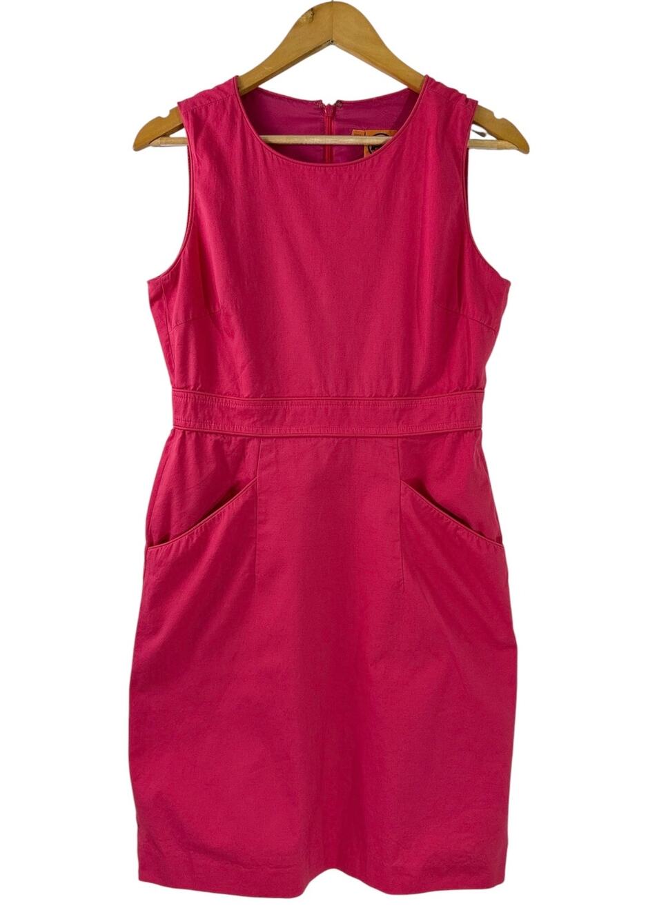 Tory Burch Pink Sleeveless Shift Dress Size 4 Zip Back Pockets Cotton